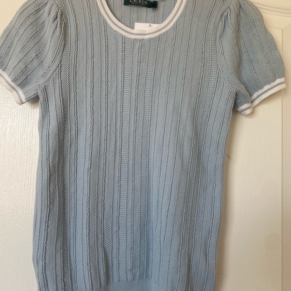 RALPH LAUREN Womens Blue Textured Short Sleeves S - Picture 4 of 7
